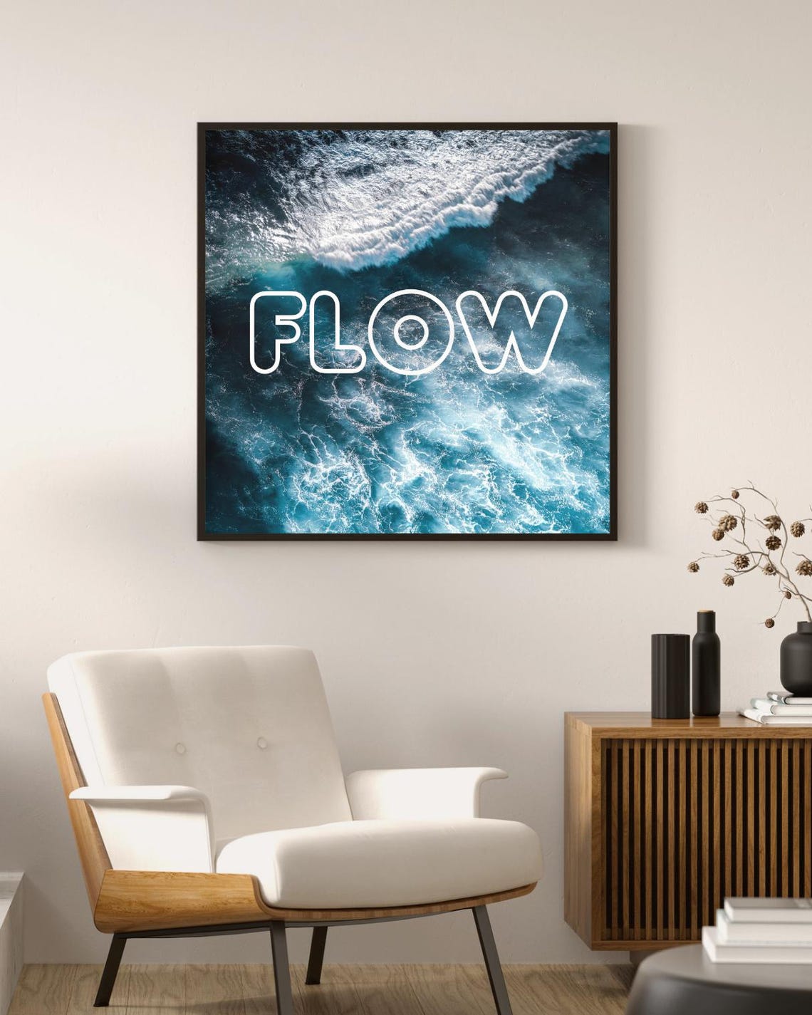 Flow Aerial Ocean Wave Blue Coastal Calming Typography Poster - Image 2