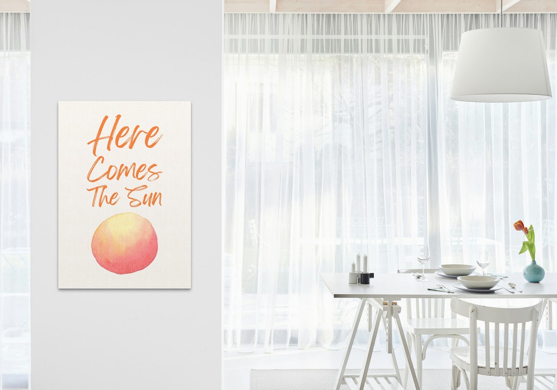Here Comes the Sun Orange Script Watercolor Sunrise Wall Poster - Image 3