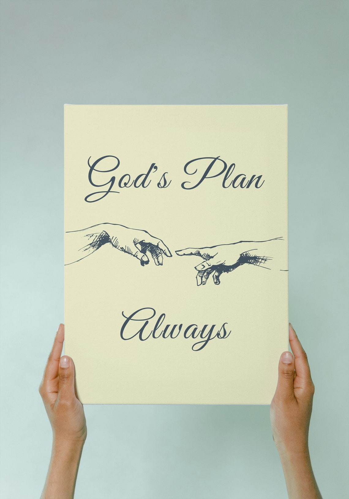 God Plan Always Creation of Adam Hands Sketch Cream Christian Poster - Image 2