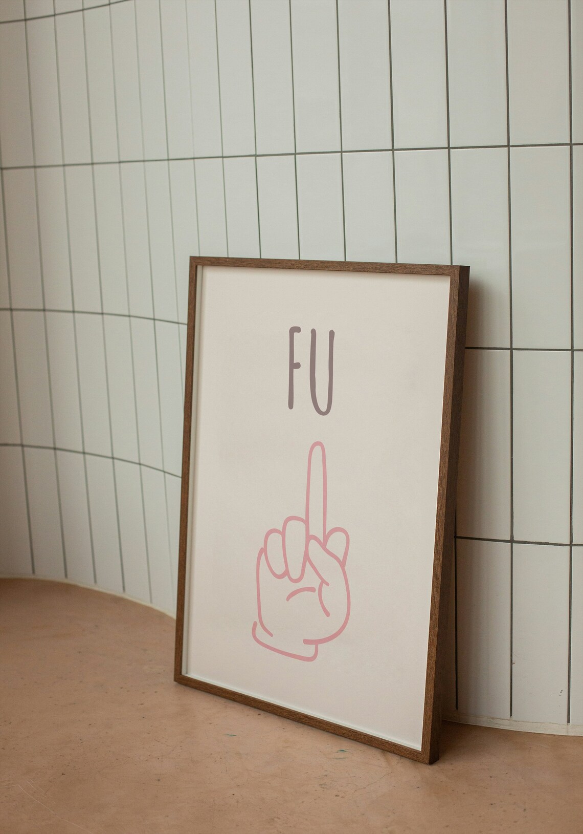 FU Middle Finger Hand Gesture Pink Sassy Rebel Humor Quote Poster - Image 3