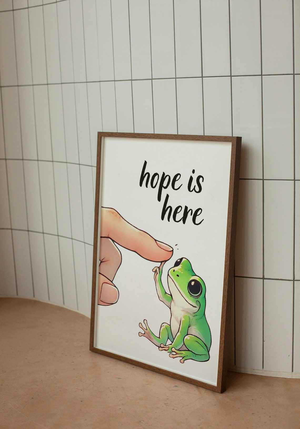 Hope Is Here Smiling Green Frog Pinky Promise Optimism Poster - Image 2