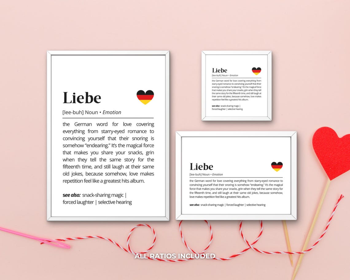 Liebe Definition German Love Word Romantic Heart Typography Poster - Image 3