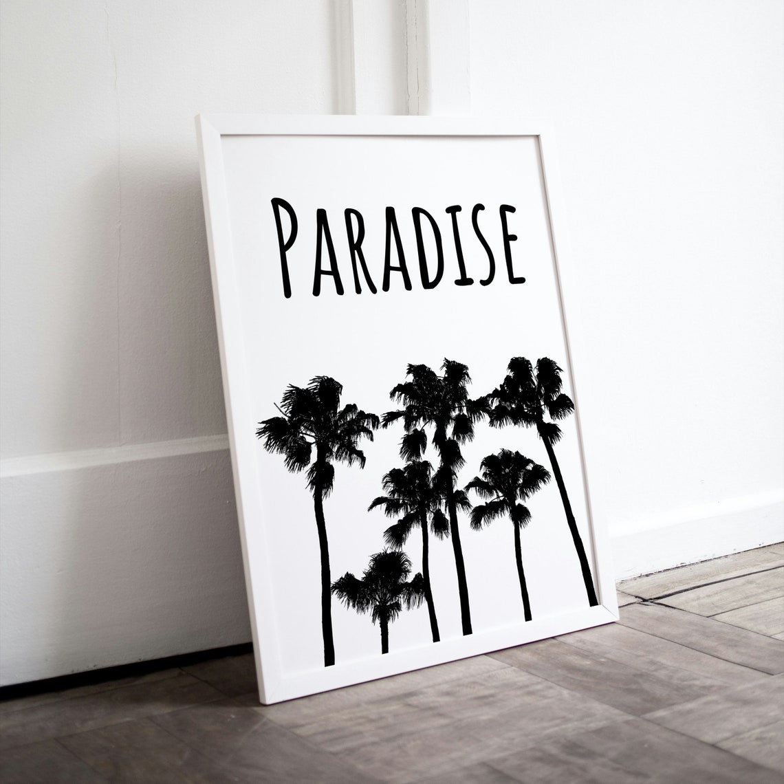 Paradise Black Palm Tree Silhouette Minimalist Beach House Poster