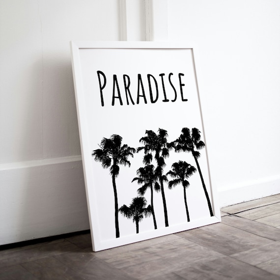 Paradise Black Palm Tree Silhouette Minimalist Beach House Poster