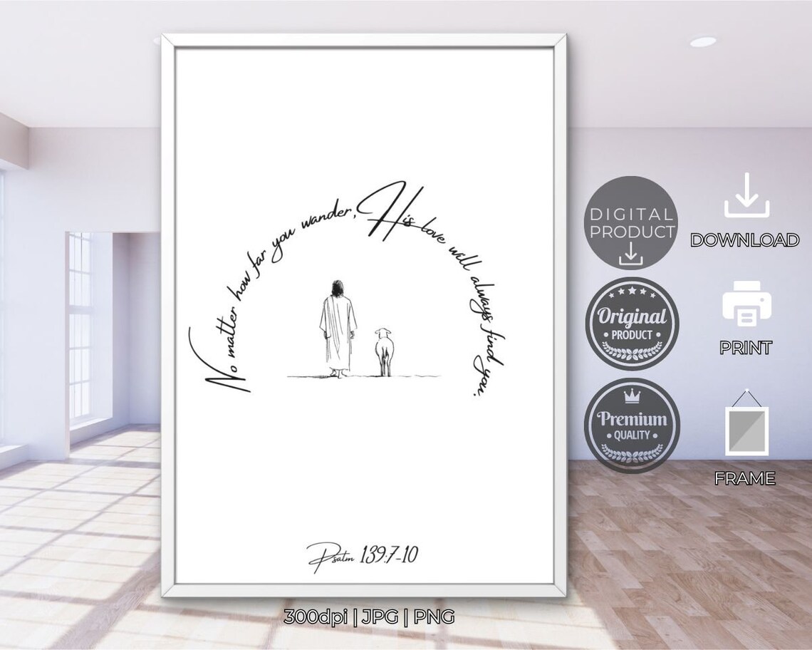 No Matter How Far You Wander Psalm 139 7-10 Jesus Line Art Christian Poster