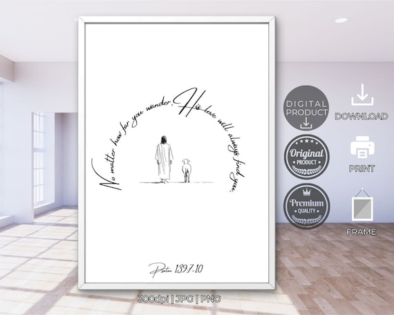 Psalm Christ Art Jesus Leaves The 99 Parable Of The Lost Sheep Good Shepherd Religious Gifts Inspirational Verses Bible Religious Poster