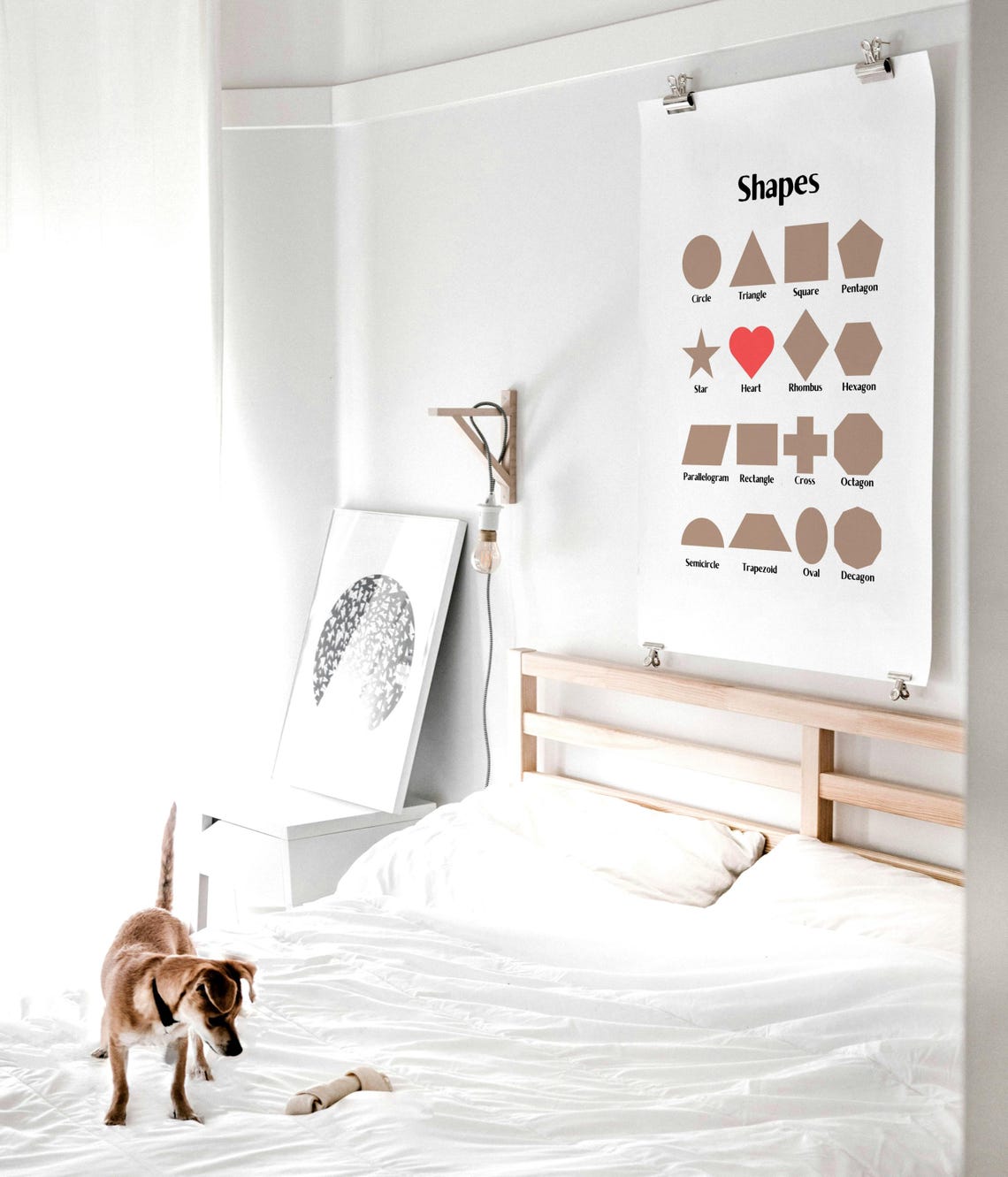 Shapes Chart 16 Geometric Figures Tan Red Heart Modern Kids Poster - Image 3