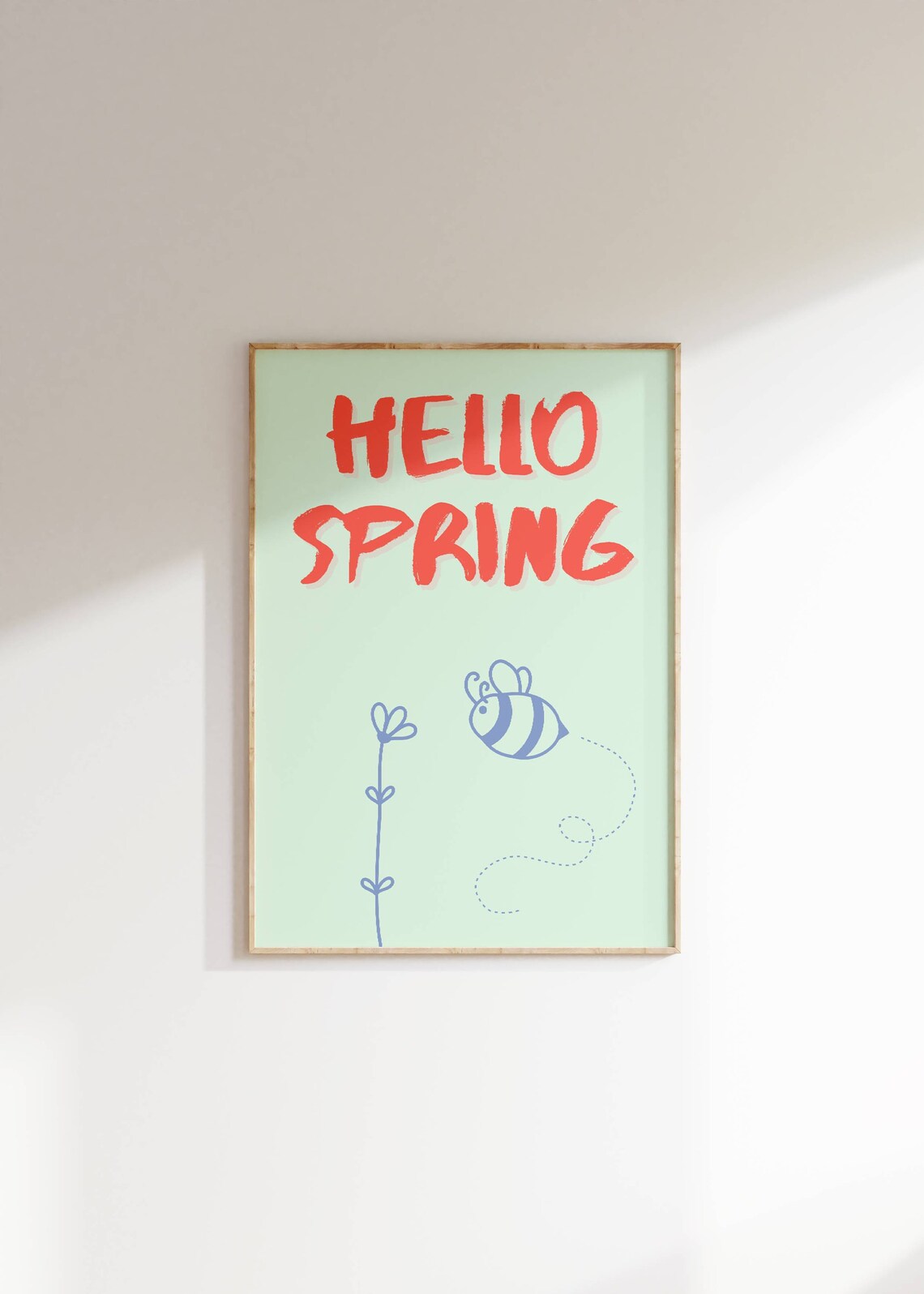 Hello Spring Cute Bee and Flower Art Print