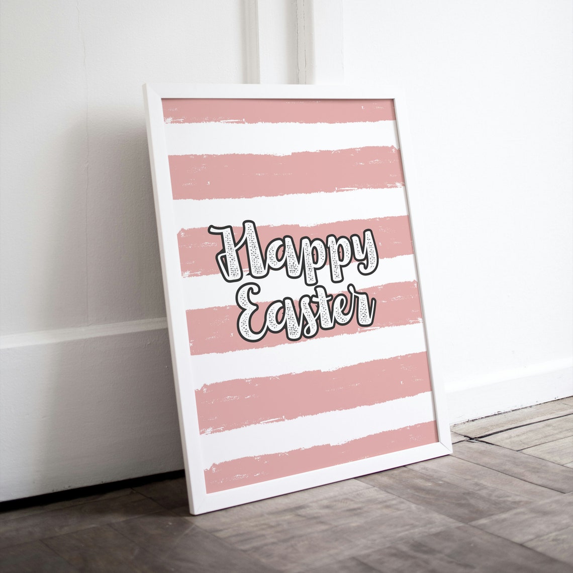 Happy Easter Text Pink Brushstroke Stripes Spring Wall Poster