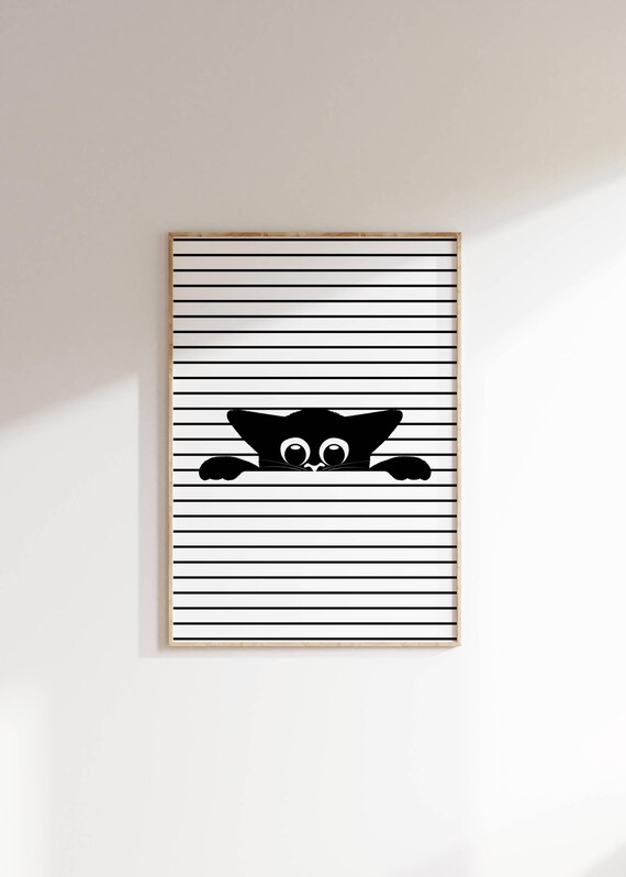 Peeking Cat Minimalist Wall Art Cute Black Cat Poster For Animal Lovers Kids Room Decor Modern Cat Art Fun Pet Themed Wall Art