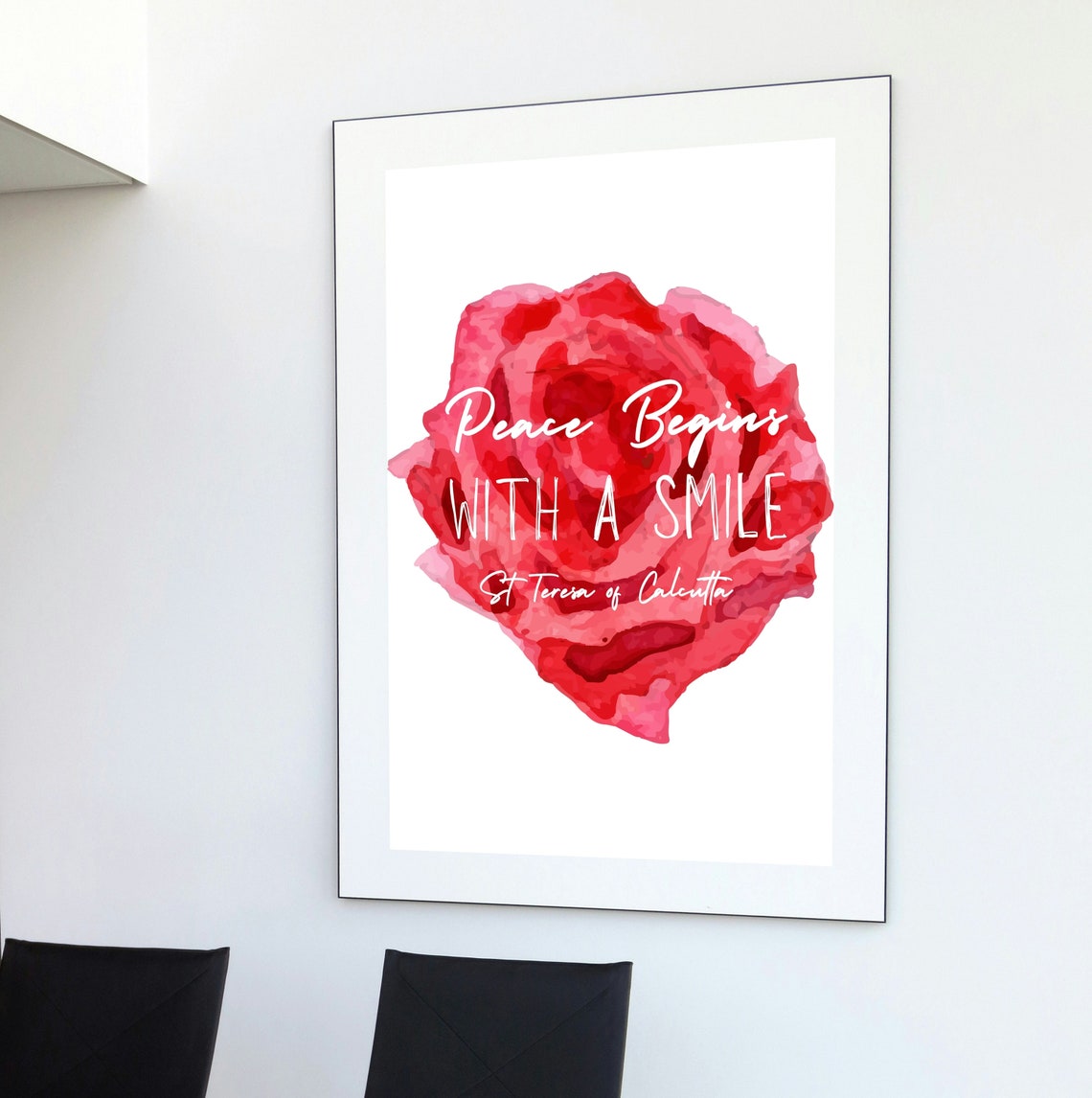 Peace Begins with a Smile Saint Teresa Quote Rose Watercolor Poster - Image 3