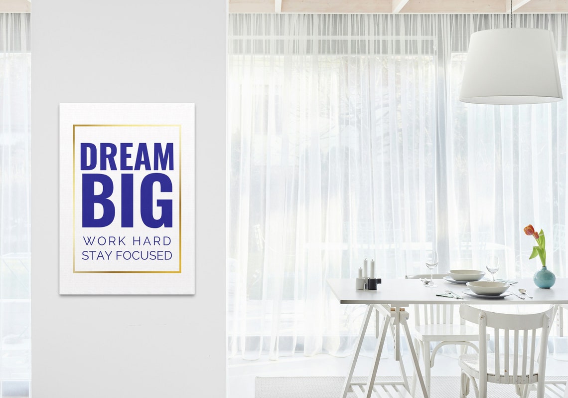 Dream Big Work Hard Stay Focused Navy Gold Border Motivational Quote Poster - Image 3