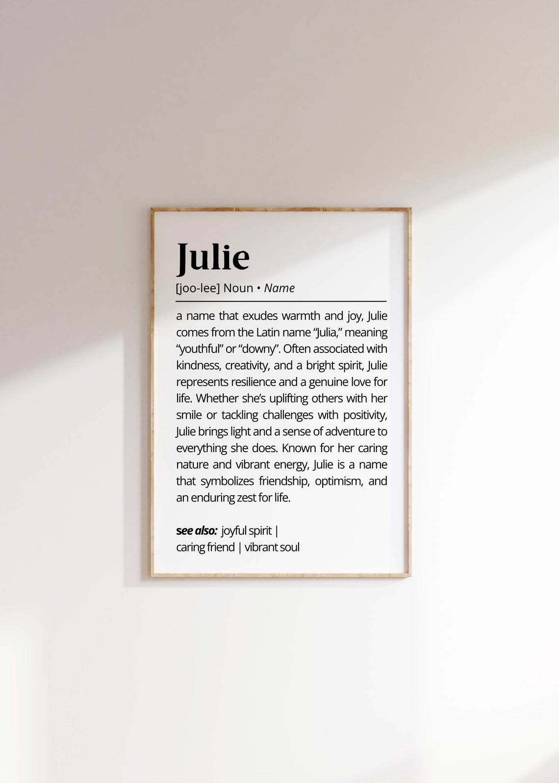 Julie Name Definition Decor Personalized Name Wall Art Gift For Her Minimalistic Typography As Home Art Decor Unique Gift Poster