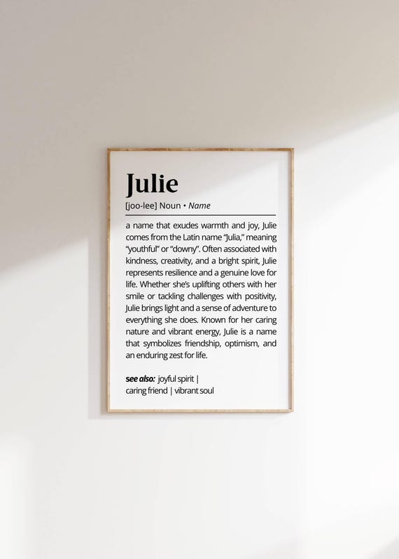 Julie Name Definition Decor Personalized Name Wall Art Gift For Her Minimalistic Typography As Home Art Decor Unique Gift Poster