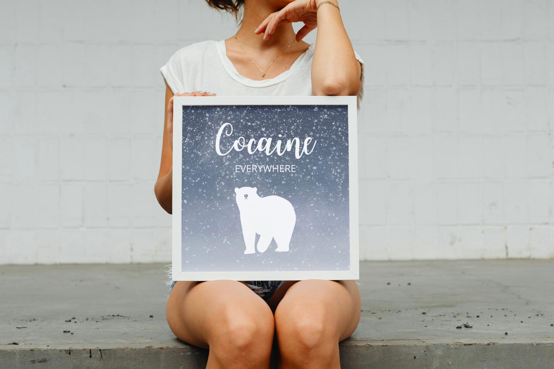Cocaine Everywhere Polar Bear Snow Meme Dark Humor Quote Poster - Image 2