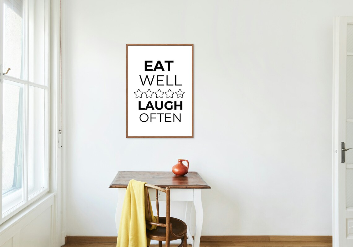 Eat Well Laugh Often Minimalist Kitchen Poster - Image 4