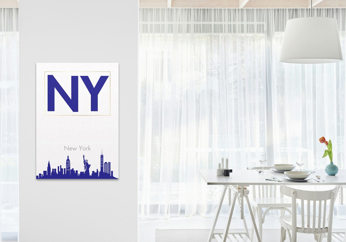 New York NY Navy Typography Statue of Liberty Skyline State Poster - Image 3
