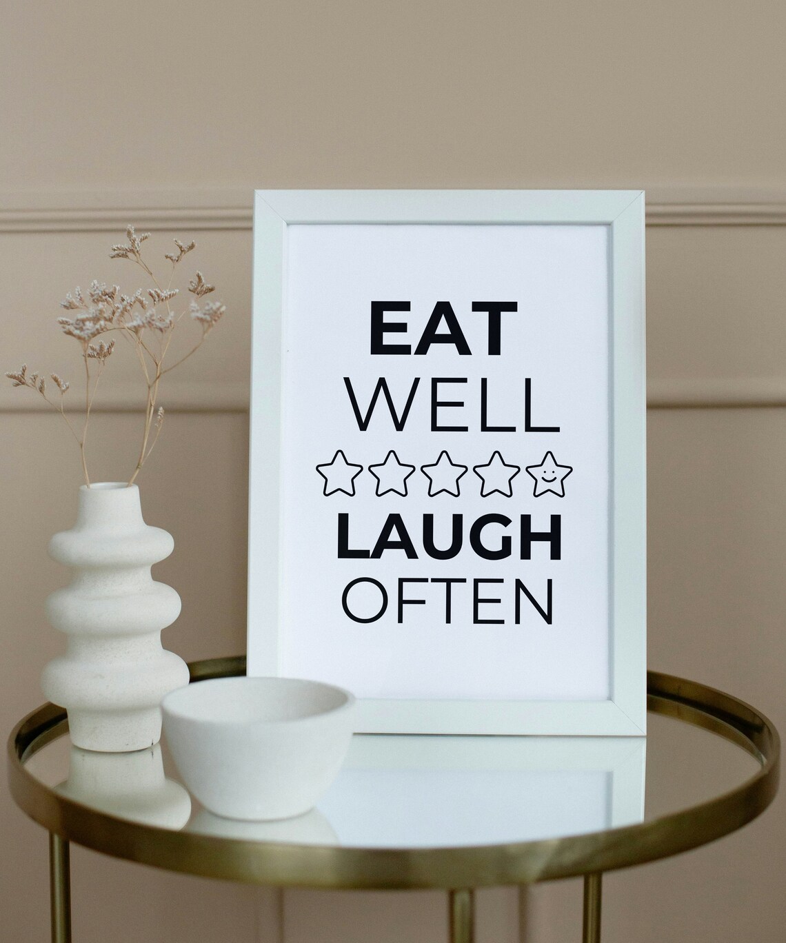 Eat Well Laugh Often Minimalist Kitchen Poster - Image 2