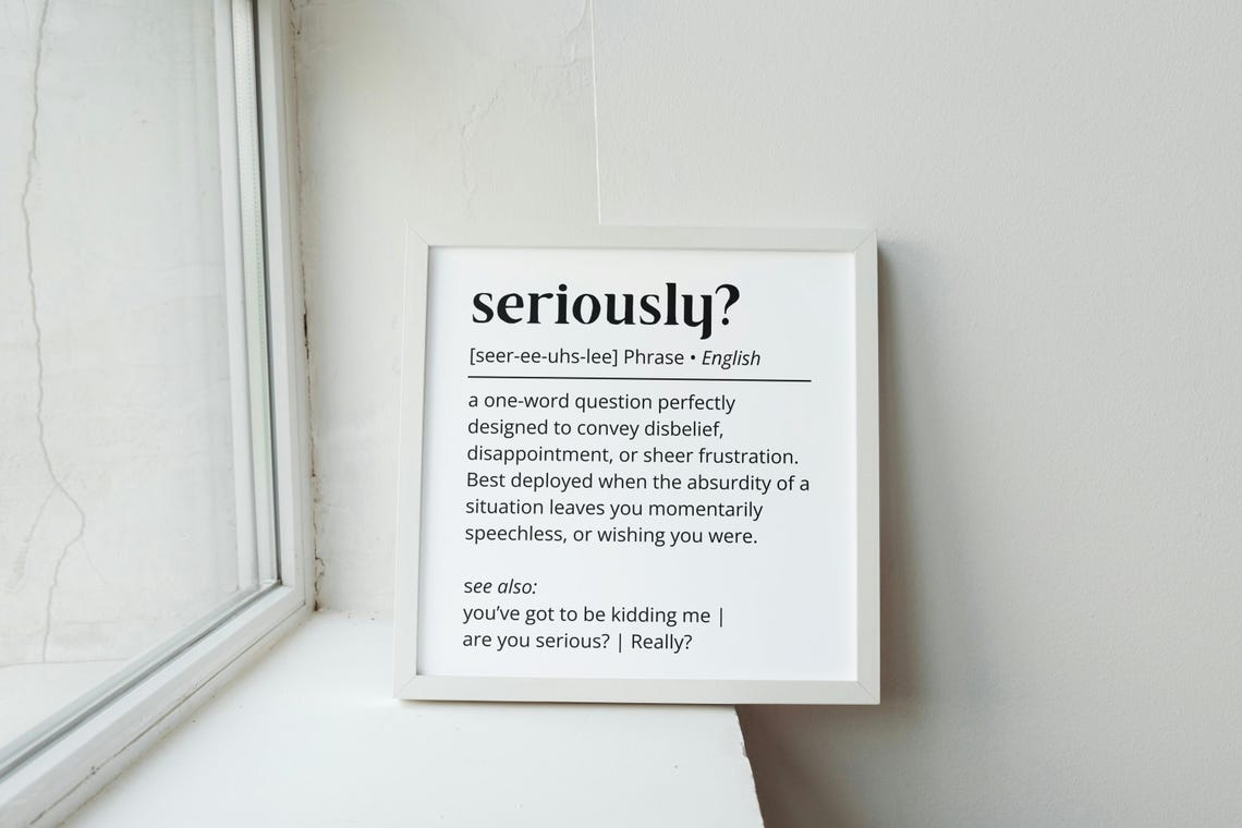 Seriously Definition Funny Witty Phrase Dictionary Meaning Poster - Image 2