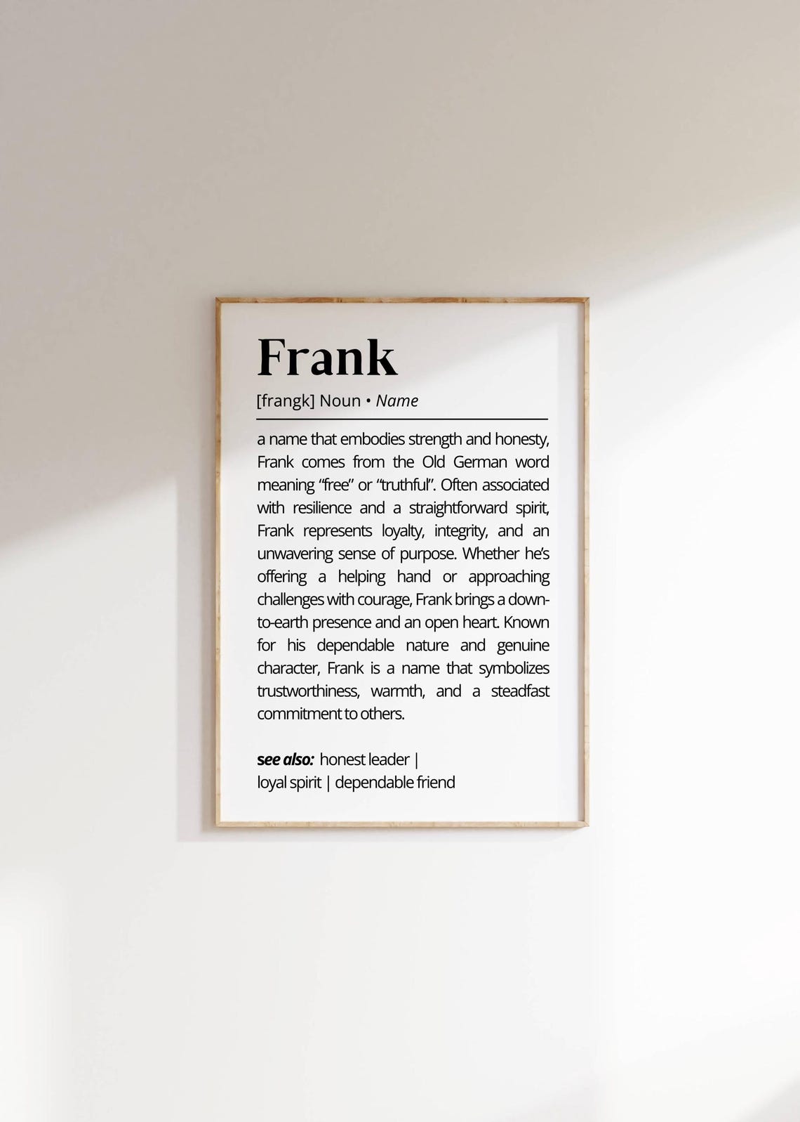 Frank Name Definition Wall Art Personalized Gift Name Meaning Decor Custom Unique Gift For Him Minimalist Typography As Art Poster