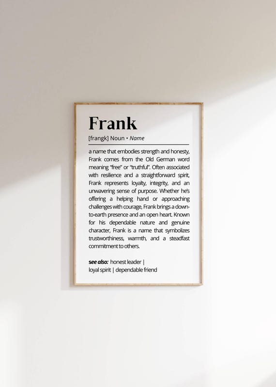 Frank Name Definition Wall Art Personalized Gift Name Meaning Decor Custom Unique Gift For Him Minimalist Typography As Art Poster