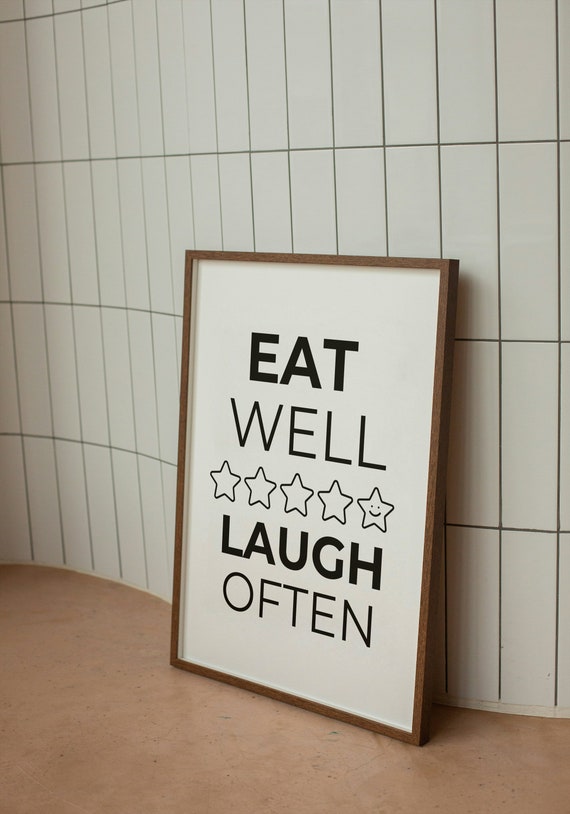 Eat Well Laugh Often Minimalist Kitchen Poster
