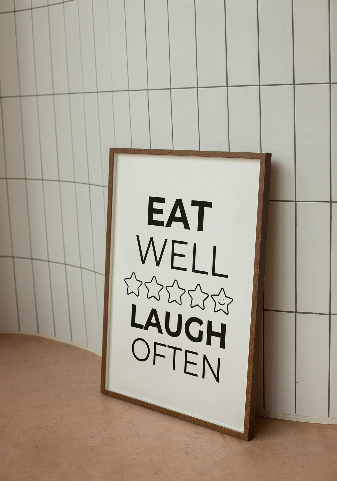 Eat Well Laugh Often Minimalist Kitchen Poster