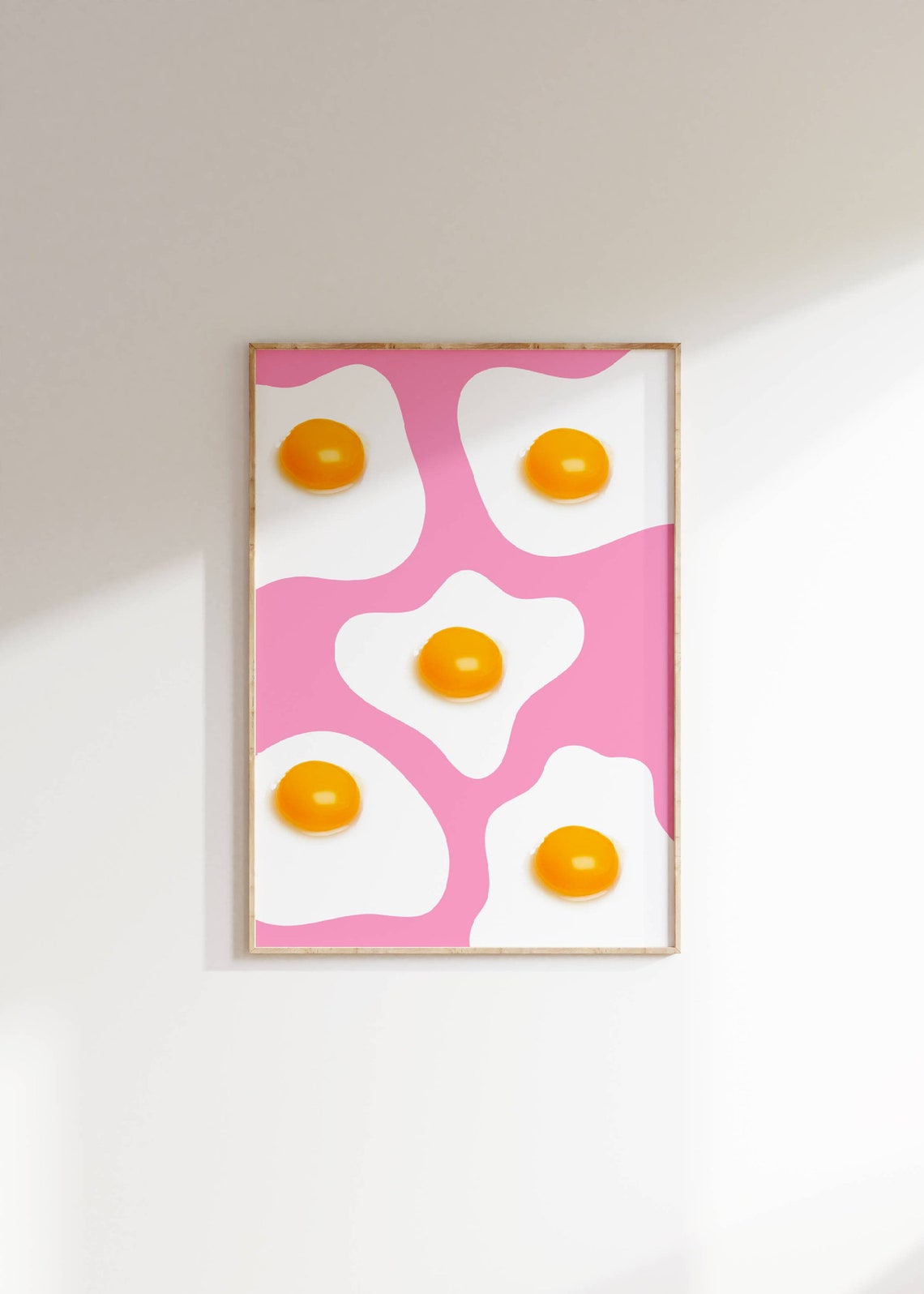 Sunny Side Up Fried Eggs Pink Pop Art Retro Kitchen Wall Poster - Image 2