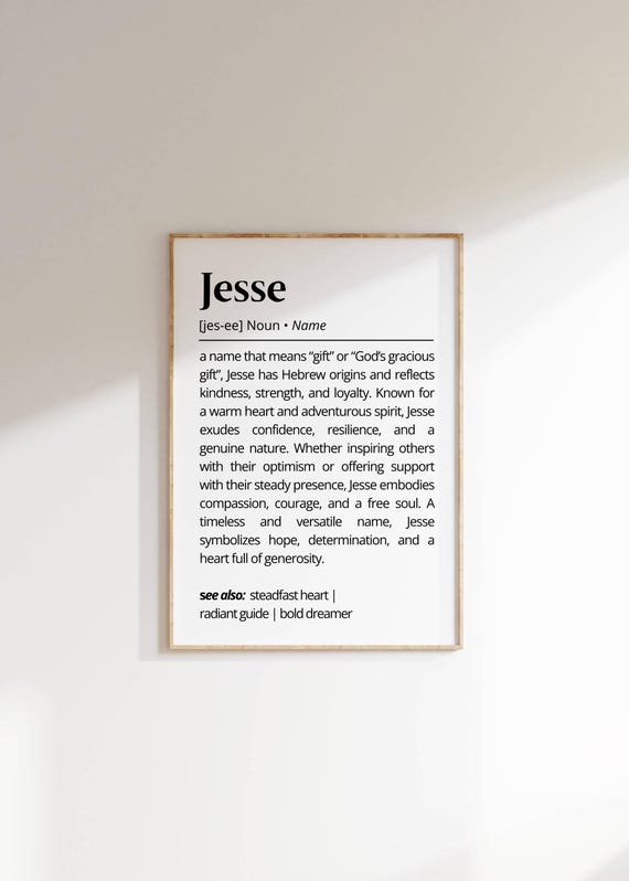 Jesse Name Definition Wall Art Personalized Name Meaning For Him Or Her Typography Gift For Home Decor Unique Diy Poster