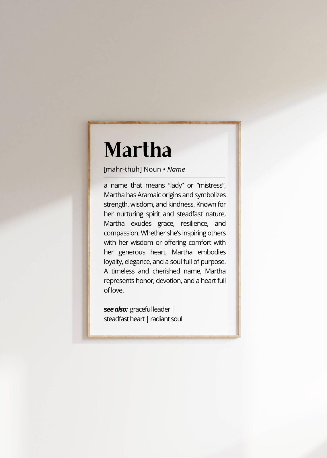 Martha Name Definition Wall Art Personalized Name Meaning Poster For Her Unique Typography Gift For Home Or Family Decor