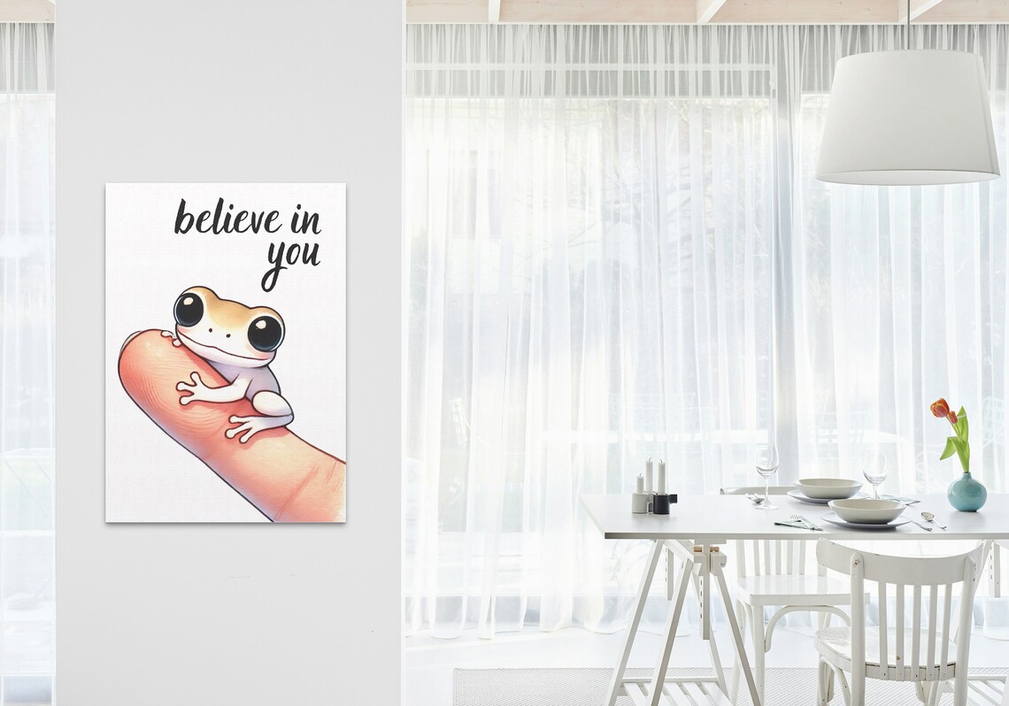 Believe In You Cute Baby Frog On Fingertip Confidence Quote Poster - Image 3