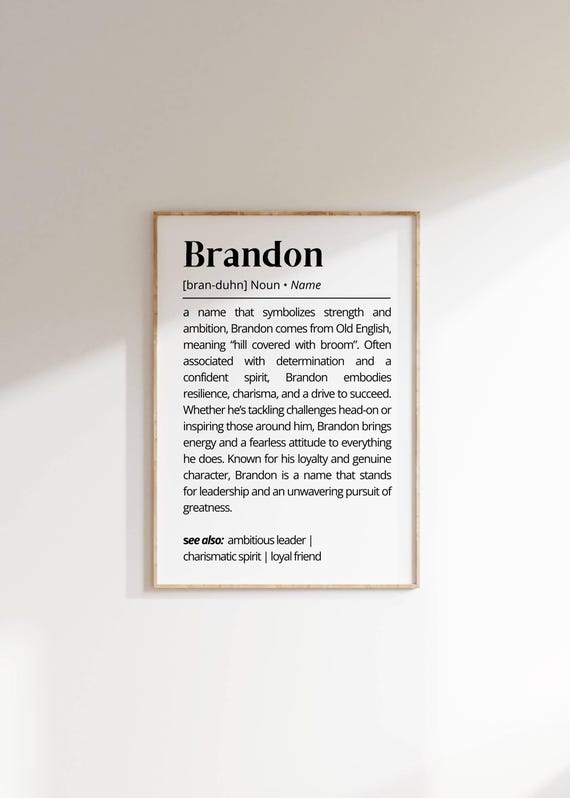 Brandon Name Definition Wall Art Personalized Minimalist Typography As Art Inspiration Home Decor Unique Gift For Family Or Him