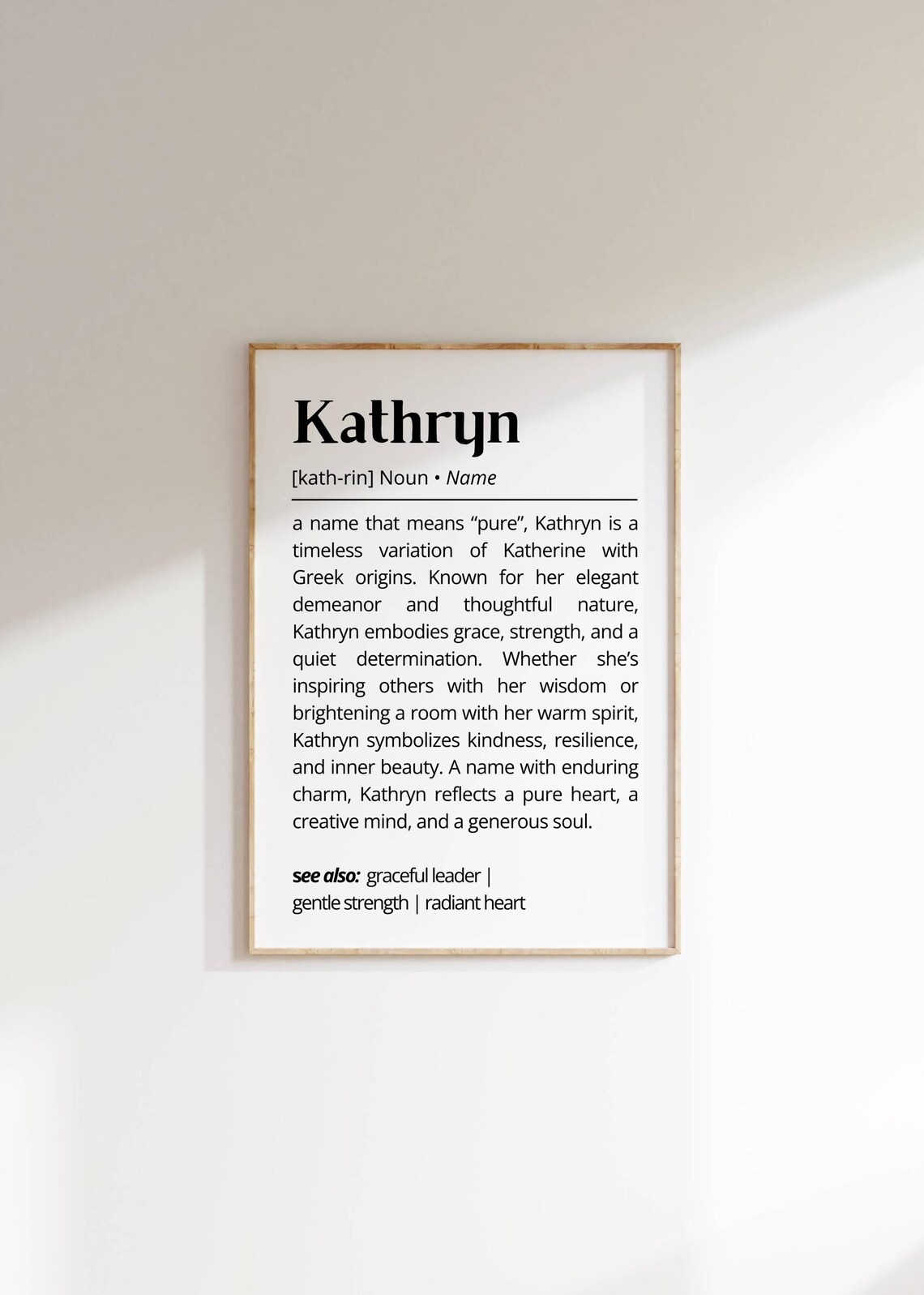 Kathryn Name Definition Minimalist Personalized Wall Art