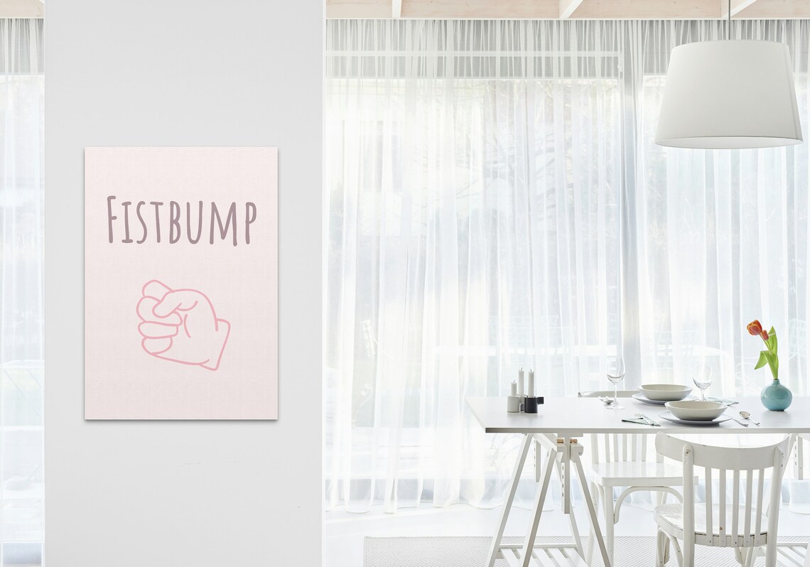 Fistbump Pink Fist Bump Line Art Blush Retro Friendship Quote Poster - Image 2