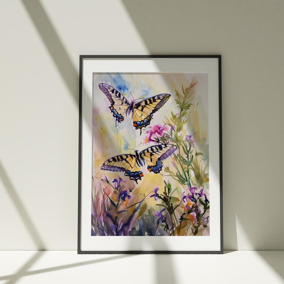 Butterfly Print Nature Painting Wall Art Poster Watercolor Colorful Illustration Nature Minimalist Decor Nursery Room Artwork