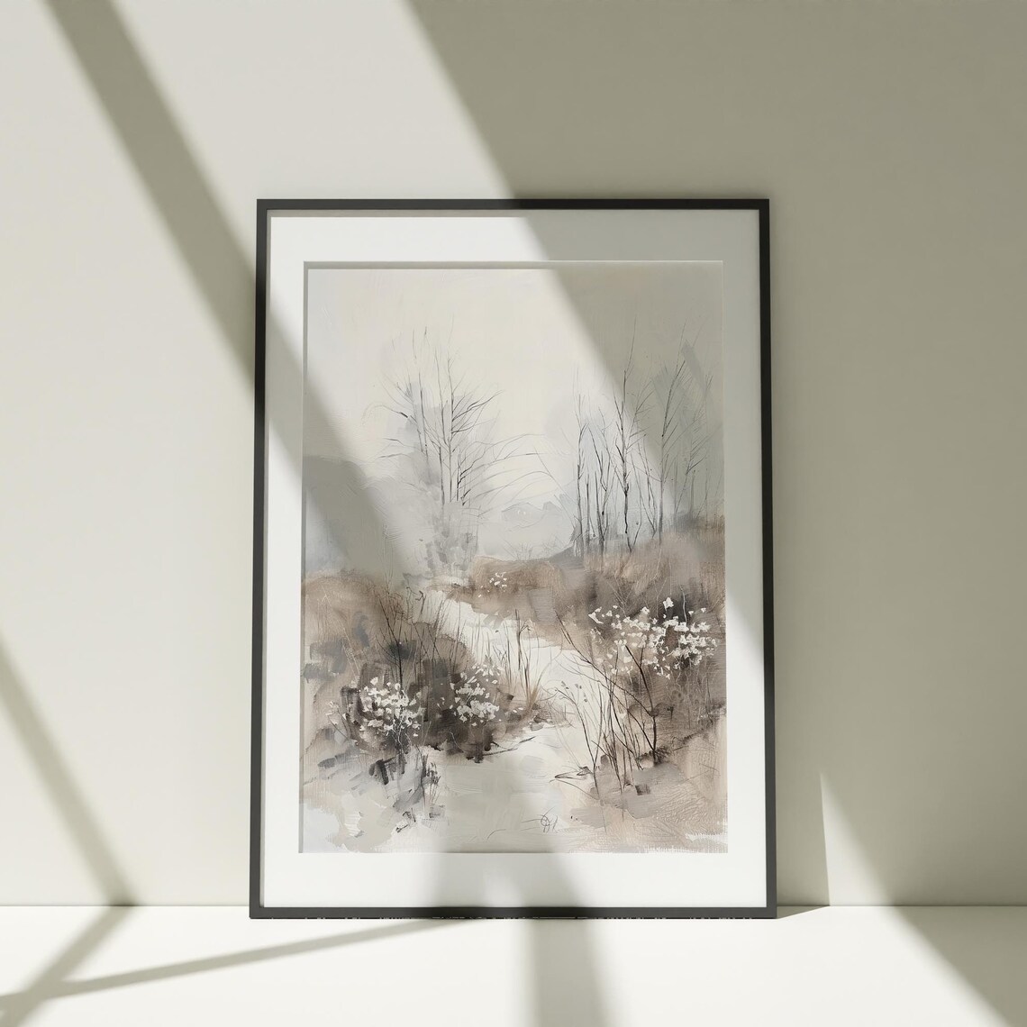 Neutral Wildflower Meadow Painting Soft Gray Botanical Landscape Poster