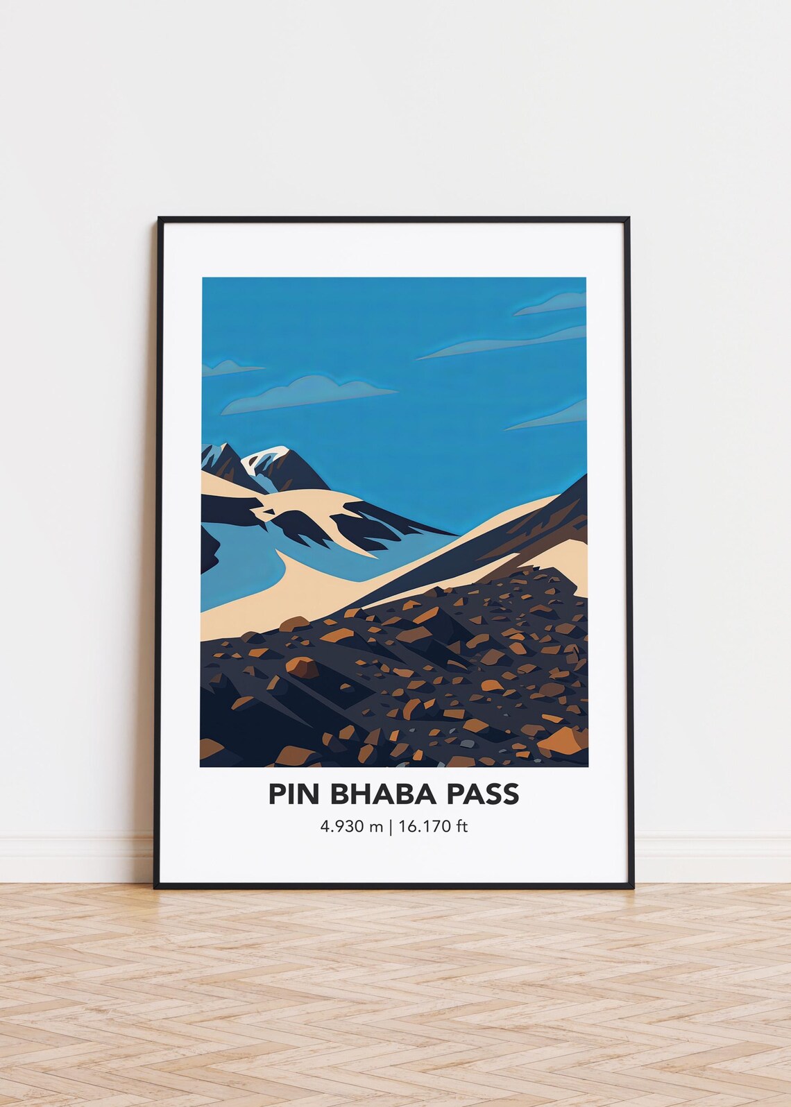 Pin Bhaba Pass Travel Poster, Mountain Illustration