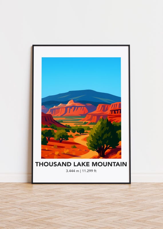 Thousand Lake Mountain Art Print Modern Minimalist Illustration