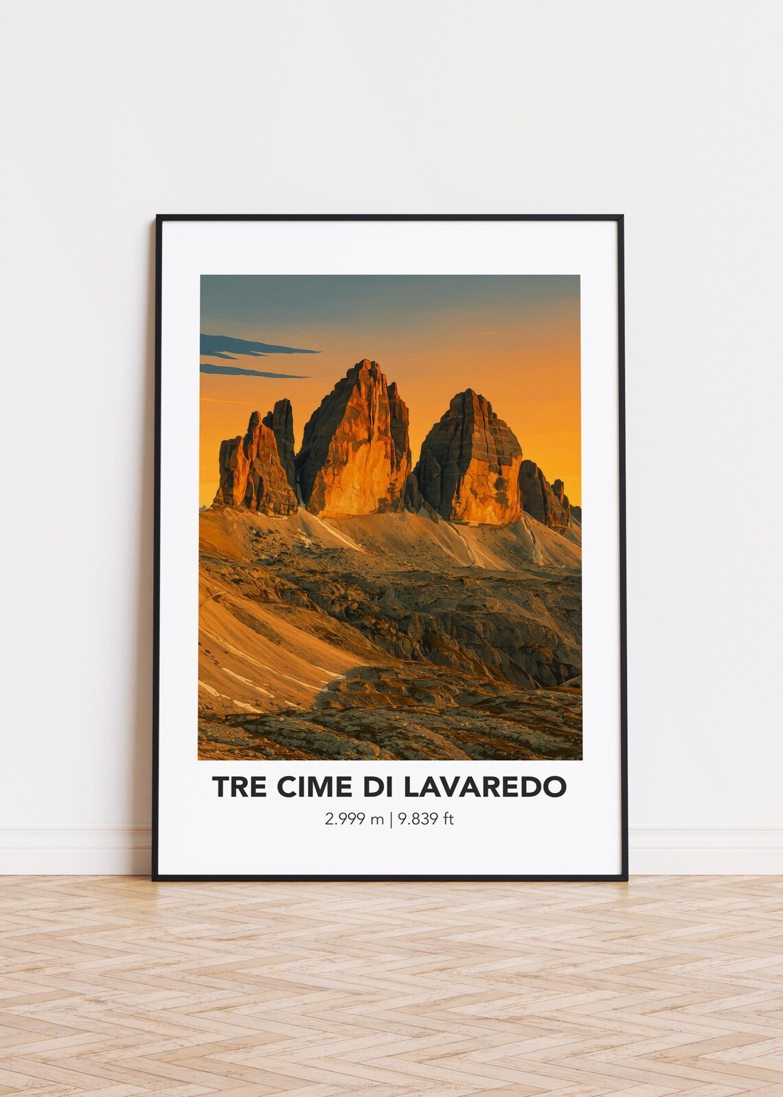 Tre Cime di Lavaredo Dolomites Sunset Mountain Peak Photography Poster Decor