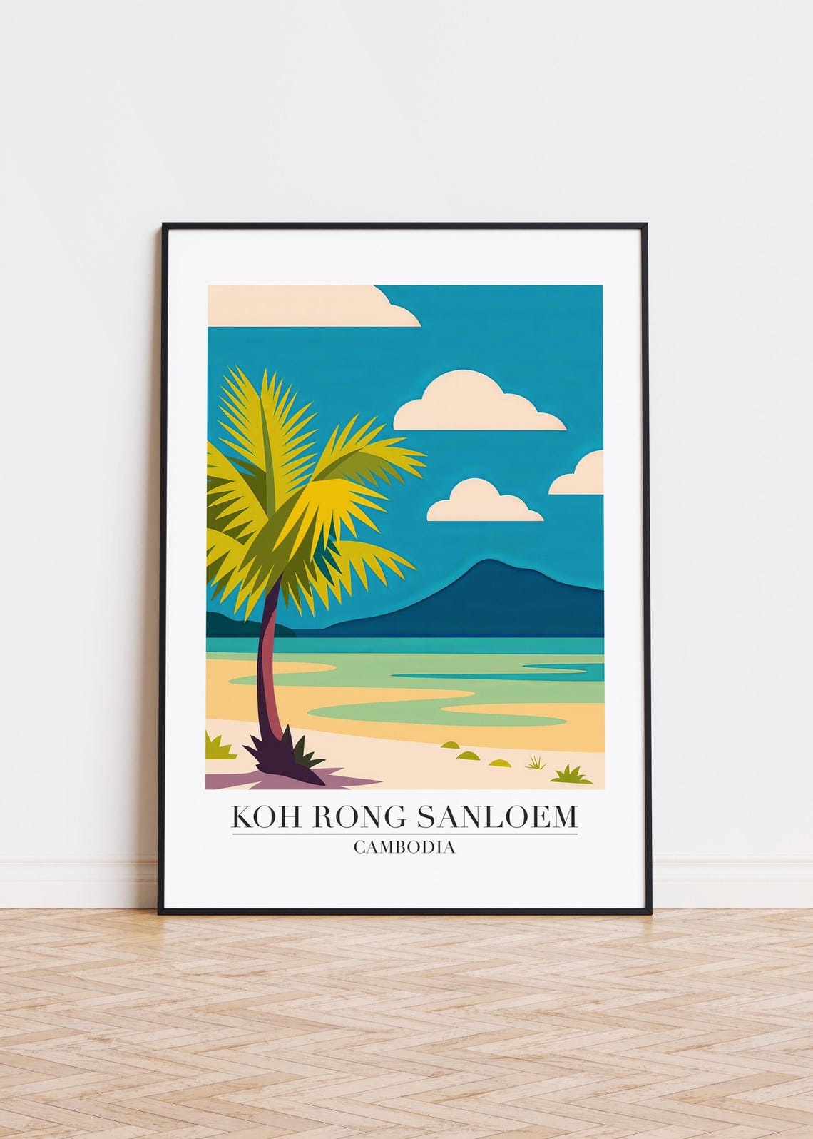 Koh Rong Sanloem Cambodia Palm Beach Tropical Sunset Travel Poster