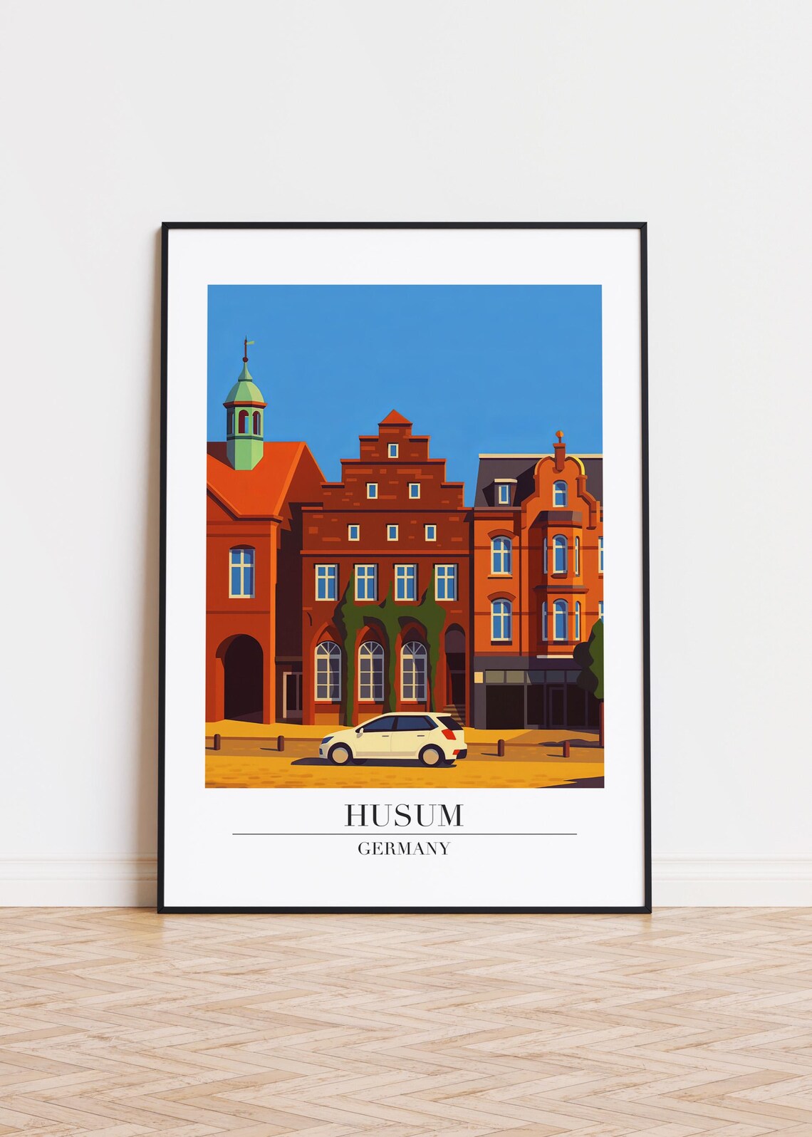 Husum Germany Historic Market Square Brick Houses Travel Poster