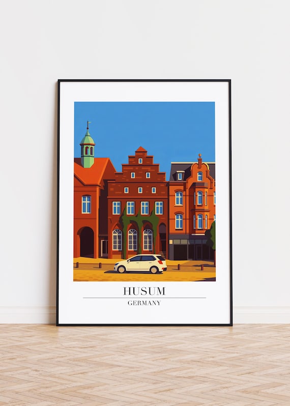 Husum Germany Historic Market Square Brick Houses Travel Poster