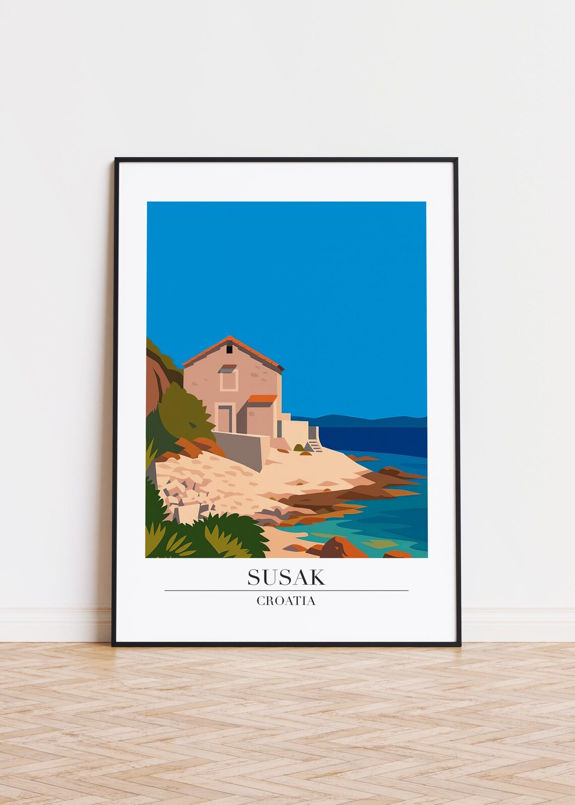 Susak Croatia Old Stone House Rocky Coast Blue Sea Travel Poster