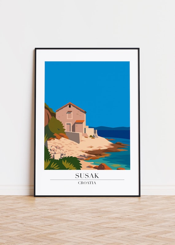 Susak Croatia Poster Modern Travel Illustration Art