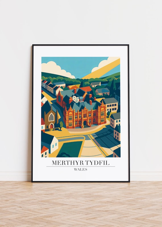 Merthyr Tydfil Wales Poster Skyline Illustration Art