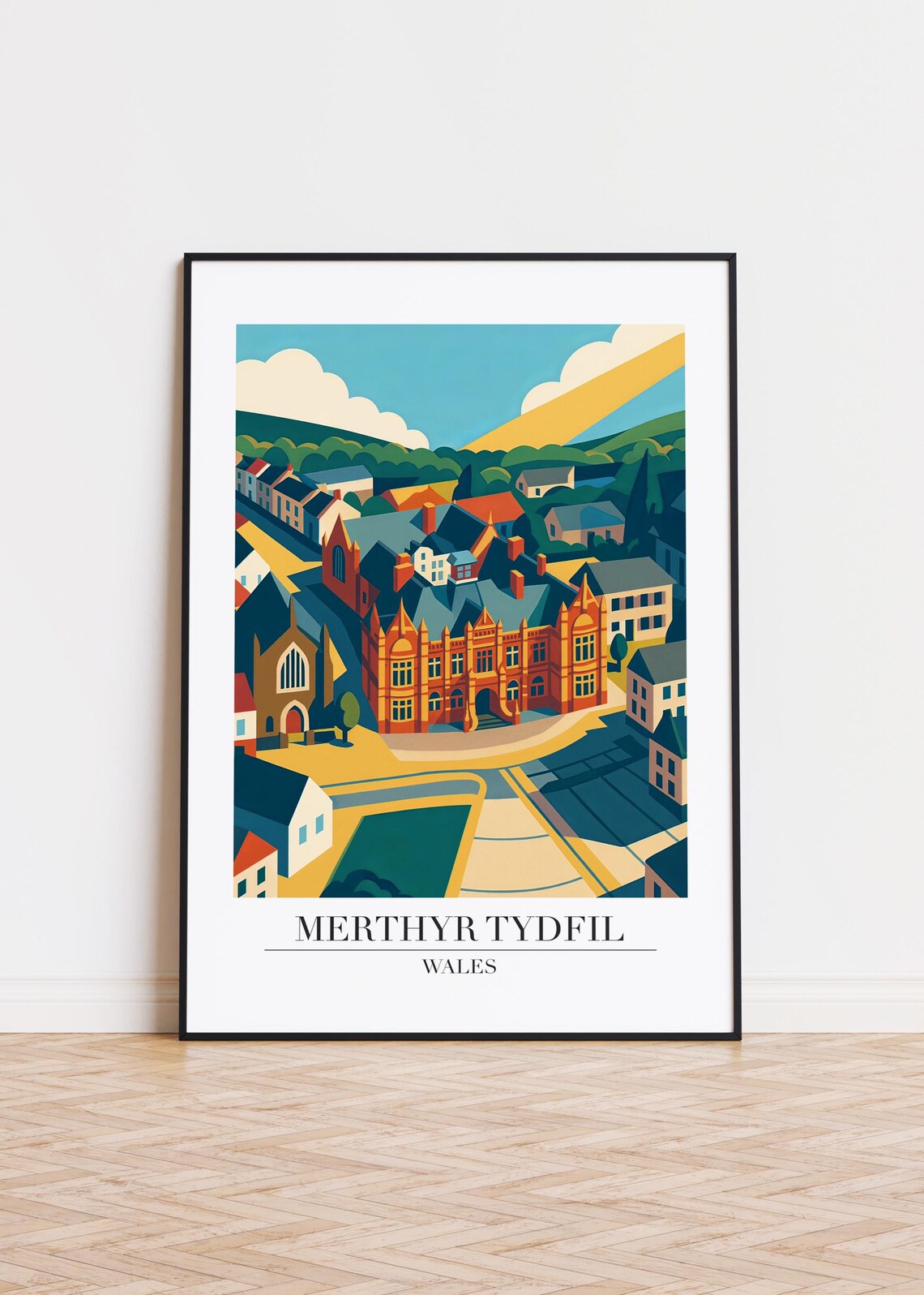 Merthyr Tydfil Wales Historic Town Center Vintage Travel Poster