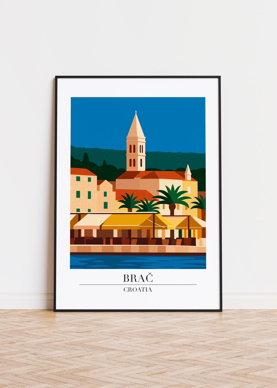 Brač Croatia Old Town Waterfront Travel Poster Adriatic Coast