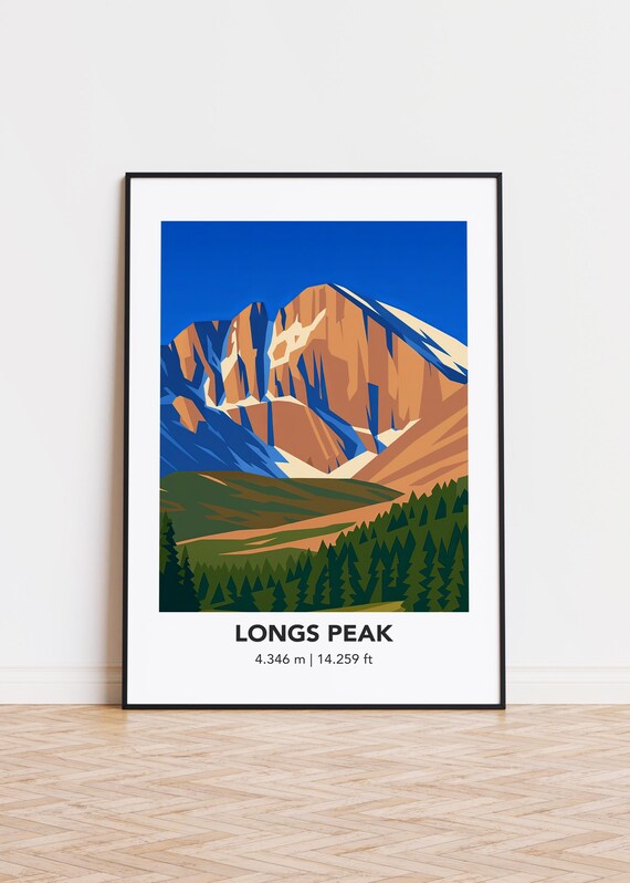 Longs Peak Colorado Granite Face Minimalist Illustration Poster