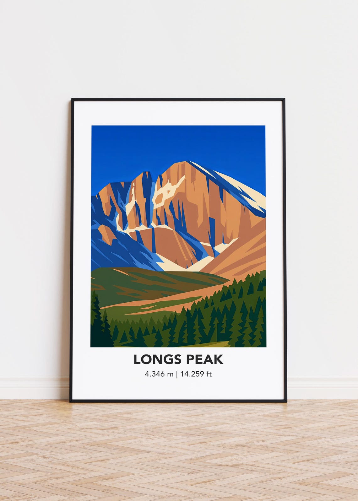 Longs Peak Colorado Granite Face Minimalist Illustration Poster