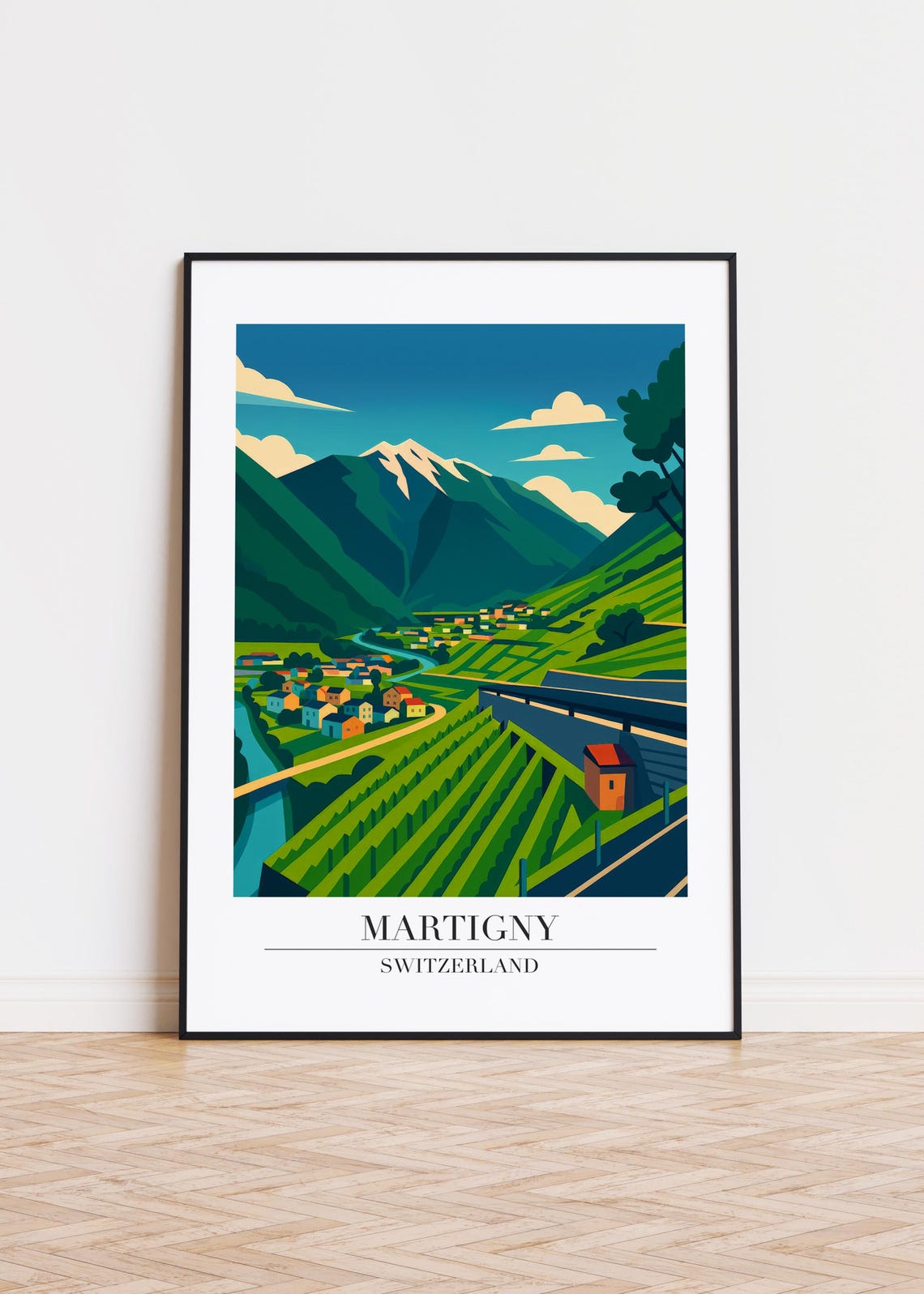 Martigny Switzerland Alpine Vineyard Village Vintage Travel Poster